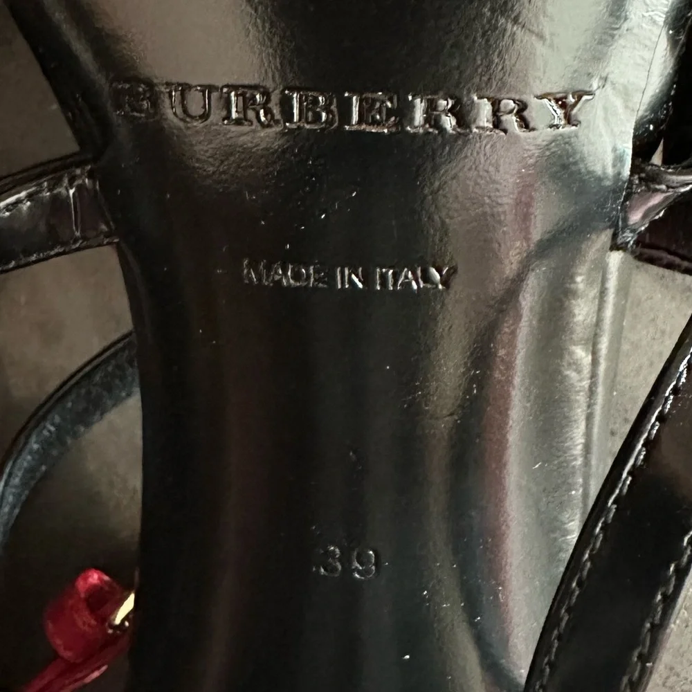 Burberry Black & Red Plaid Block Heel Sandals - Picture 5 of 7